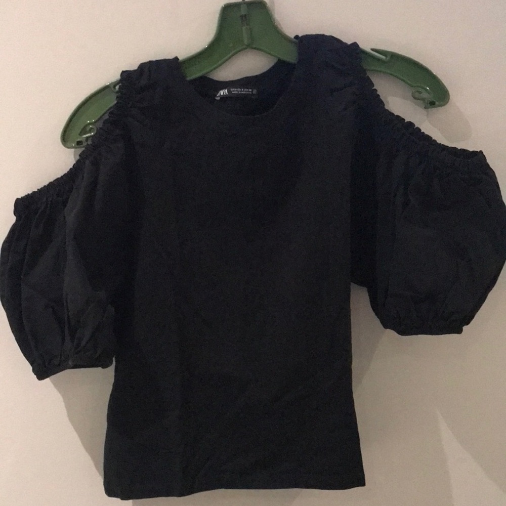 Zara Black Ruched Cut Out Blouse